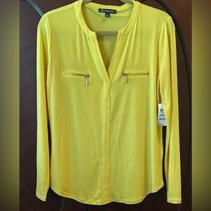 Yellow Women's Top with Zipper Details